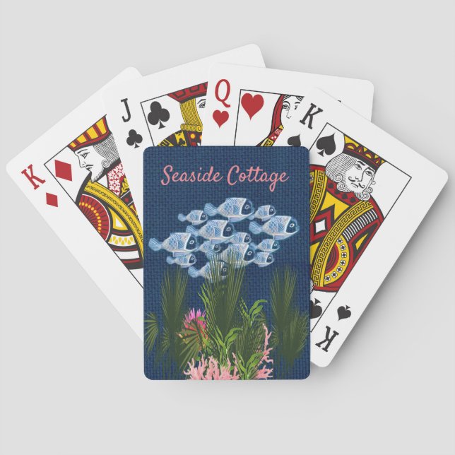 Jeu De Cartes Marine Texté, Poisson, Corail Rose (dos)