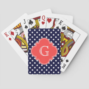 Jeu De Cartes Marine White Polka Dot Corail Quatrefoil Monogramm
