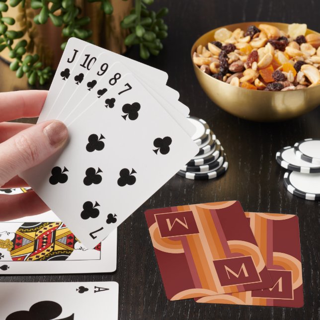 Jeu De Cartes Maroon foncé Rouge Bright Orange Circles Motif d'a (In Situ)