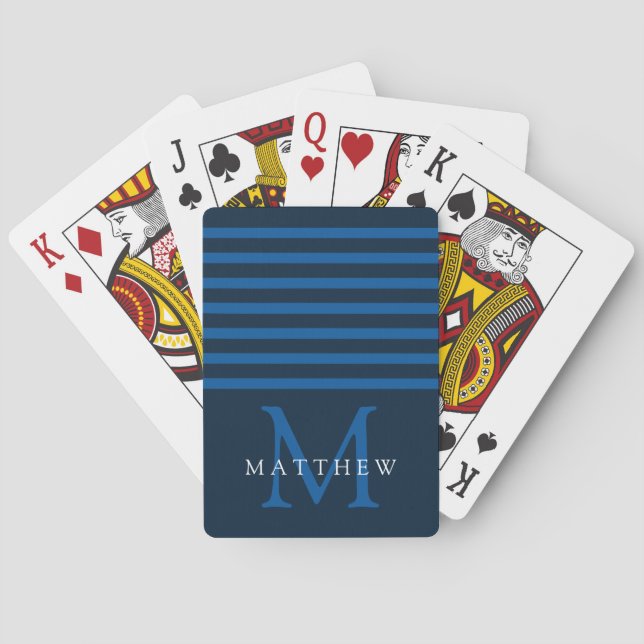 Jeu De Cartes Masculine de monogramme de bande bleue marine (dos)