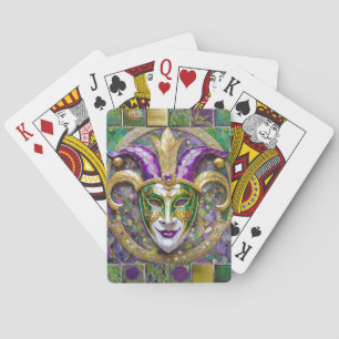 Jeu De Cartes Masque Mardi Gras Jester Vert Or