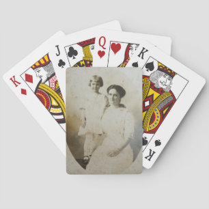 Jeu De Cartes Masque ovale Maman & Fille RPPC Renversé Photo BW