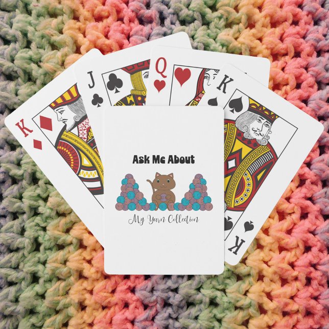 Jeu De Cartes Me Demander Mon Fil Collection Cat Funny (Cute playing cards that have a cat with yarn and says "Ask Me About My Yarn Collection")