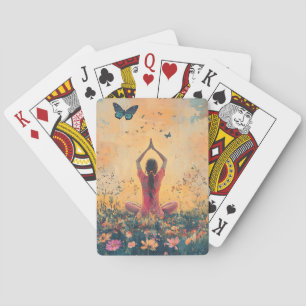 Jeu De Cartes Méditation de Prairie de Coucher de Soleil avec Pa