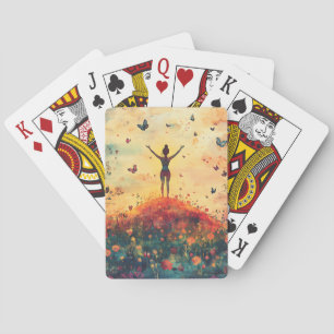 Jeu De Cartes Méditation de Prairie de Coucher de Soleil avec Pa