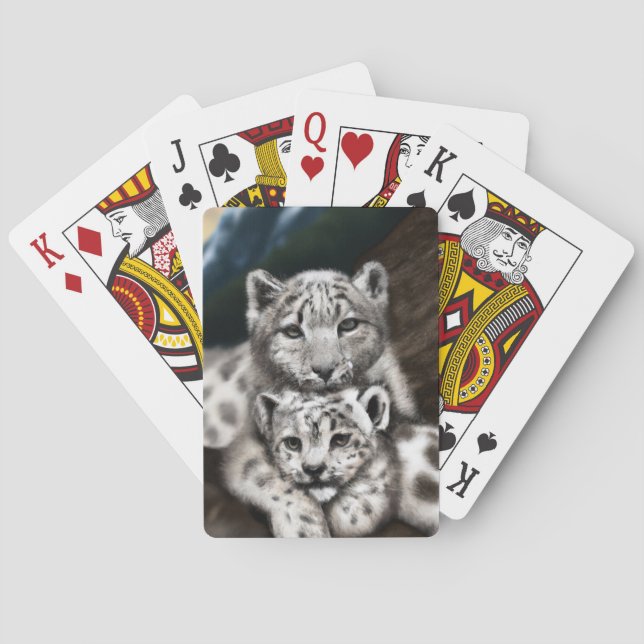 Jeu De Cartes Mère léopard des neiges et petit-déjeuner dans les (dos)