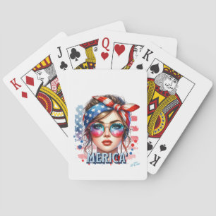 Jeu De Cartes MERICA' Girl - Retro Patriotic USA Drapeau Bandana