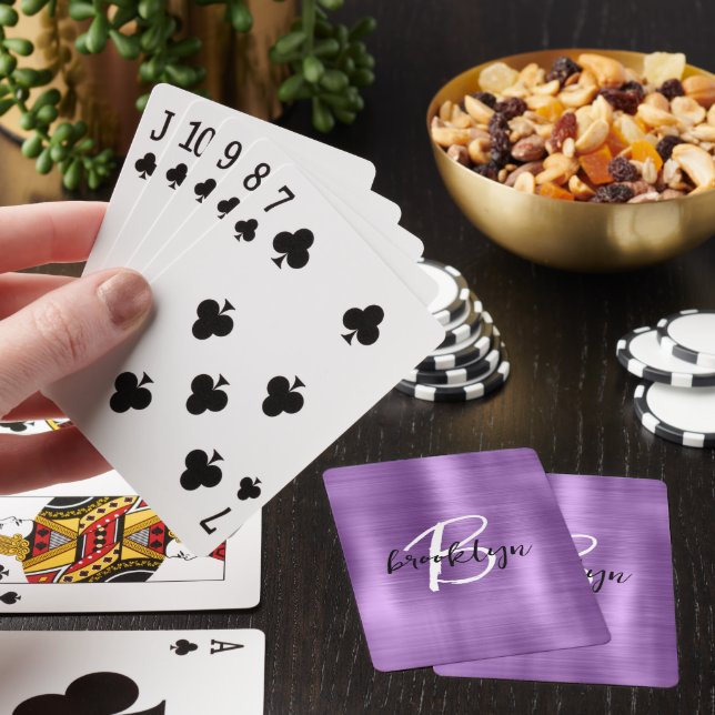 Jeu De Cartes Métal brossé violet noir noir Monogramme blanc (In Situ)