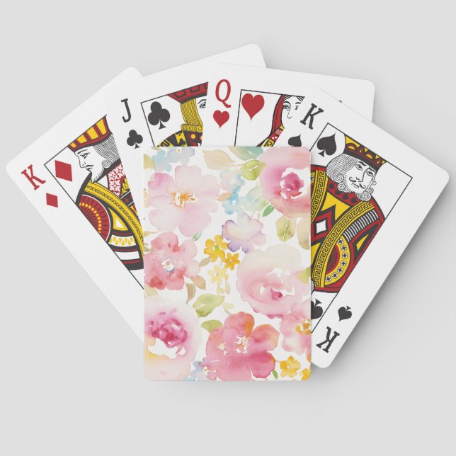 Jeu De Cartes Mi-été | Aquarelle rose floral (dos)