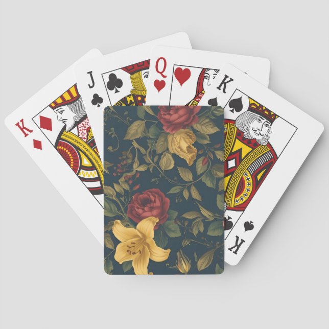 Jeu De Cartes Midnight Victorian Floral – Yellow Lilies & Roses  (dos)