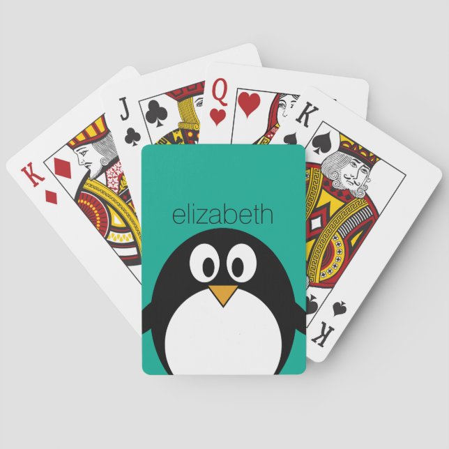 Jeu De Cartes mignon manchot émeraude et noir (dos)