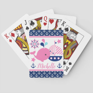 Jeu De Cartes Mignon motif baleine rose et ancres nautiques