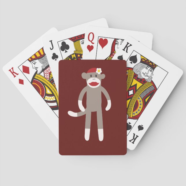 Jeu De Cartes Mignonne fille Sock Singe sur rouge (dos)