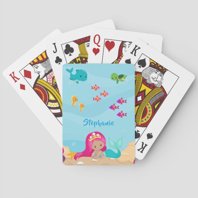 Jeu De Cartes Mignonne sirène fille personnalisée sous la mer (dos)