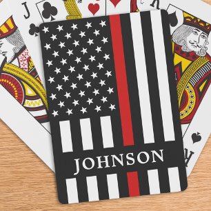 Jeu De Cartes Mince ligne rouge pompier personnalisé