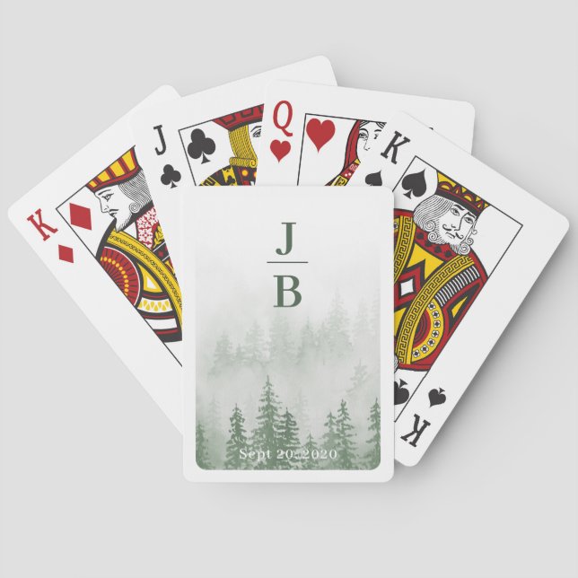Jeu De Cartes Misty Forest Wedding Favor Initial (dos)