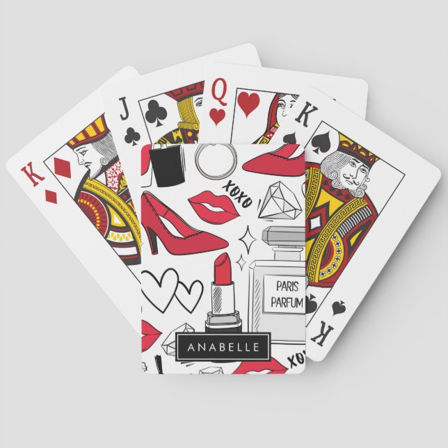 Jeu De Cartes Mode, Lèvres, talons hauts, Stiletto, Votre Nom (dos)