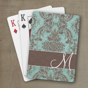Jeu De Cartes Modèle Damas vintage avec Monogramme