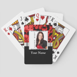 Jeu De Cartes Modèle damassé à fleurs rouges et noires
