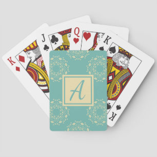 Jeu De Cartes Modèle floral bleu monogramme personnalisé