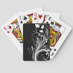 Jeu De Cartes Modèle floral gris sur noir