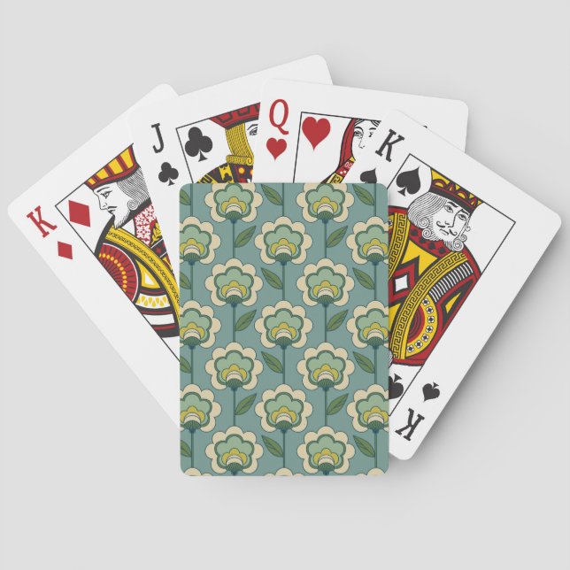 Jeu De Cartes Modèle Floral turquoise & Jaune (dos)