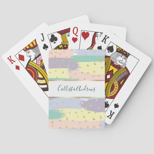 Jeu De Cartes Moderne Girly Pastel Brushstrokies Gold Geo (dos)