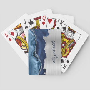 Jeu De Cartes Moderne Marine Bleu Argent Agate métallique