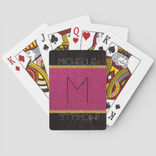 Jeu De Cartes Monogram Maroon Rustique Burlap Look bois