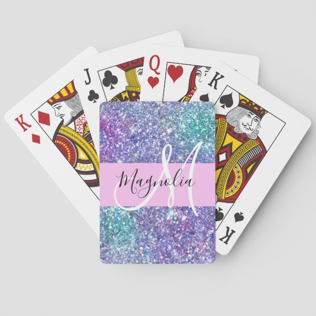 Jeu De Cartes Monogramme à étincelles de Parties scintillant ble (dos)