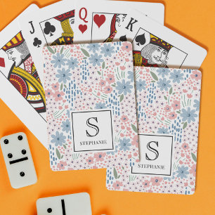 Jeu De Cartes Monogramme à motifs floraux fantaisistes rose et b