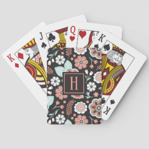 Jeu De Cartes Monogramme à motifs floraux noirs tendance