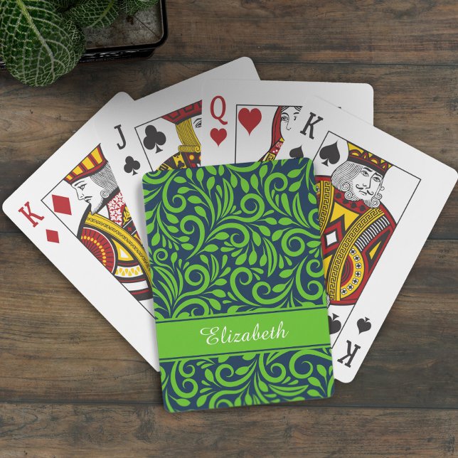 Jeu De Cartes Monogramme Abstrait motif floral bleu vert chic (Monogram Abstract Floral Pattern Blue Green Chic Poker Cards)