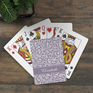 Jeu De Cartes Monogramme Abstrait motif floral élégant pourpre