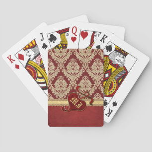 Jeu De Cartes Monogramme Antique Damask Or Rouge grenade