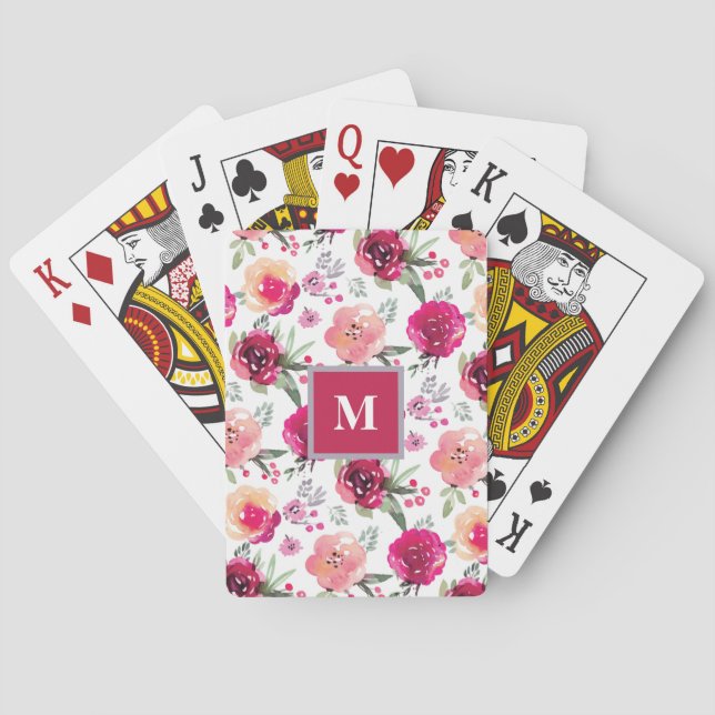 Jeu De Cartes Monogramme Aquarelle rose Peach Floral (dos)