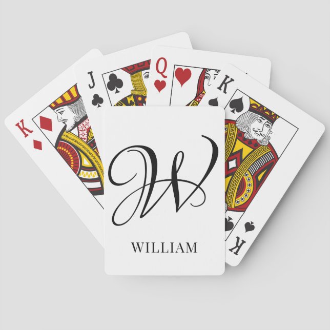 Jeu De Cartes Monogramme blanc élégant et personnalisé initial (dos)