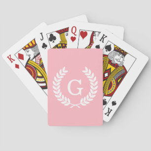 Jeu De Cartes Monogramme blanc rose d'initiale de guirlande de