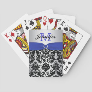 Jeu De Cartes Monogramme Bleu Noir Argent Damas Jouer Cartes