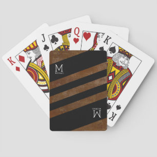 Jeu De Cartes monogrammé brun rayé