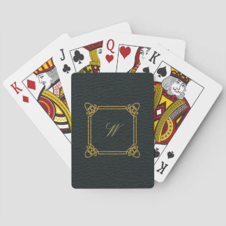 Jeu De Cartes Monogramme carré moderne sur le cuir foncé