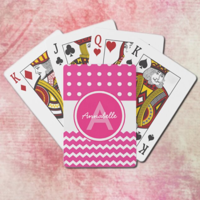 Jeu De Cartes Monogramme Chevron blanc rose personnalisé (Créateur téléchargé)