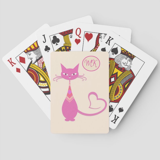 Jeu De Cartes Monogramme classique de la queue de coeur de chat  (dos)