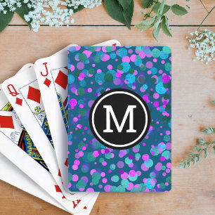 Jeu De Cartes Monogramme confetti bleu violet points sur turquoi