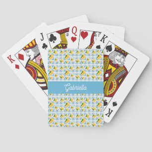 Jeu De Cartes Monogramme de carreau bleu citron de campagne fran