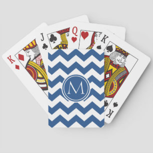 Jeu De Cartes Monogramme de Chevron bleu classique