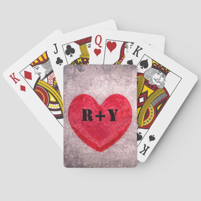 Jeu De Cartes Monogramme de coeur en pierre Personnaliser (dos)