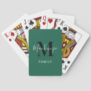Jeu De Cartes Monogramme de famille vert moderne personnalisé