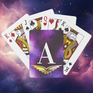 Jeu De Cartes Monogramme de galaxie violette à aile dorée