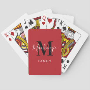 Jeu De Cartes Monogramme de la famille moderne rouge personnalis